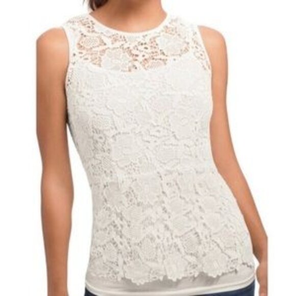 CAbi Tops - CAbi #800 Needle Lace Shell Peplum Sleeveless Blouse in White/Ivory